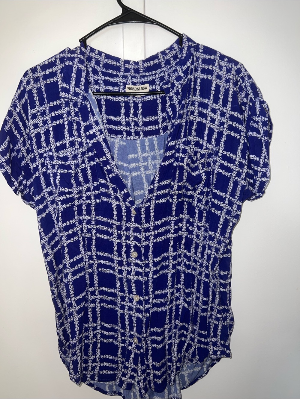 Royal blue Palaka Short-Sleeve Button-Front Blouse